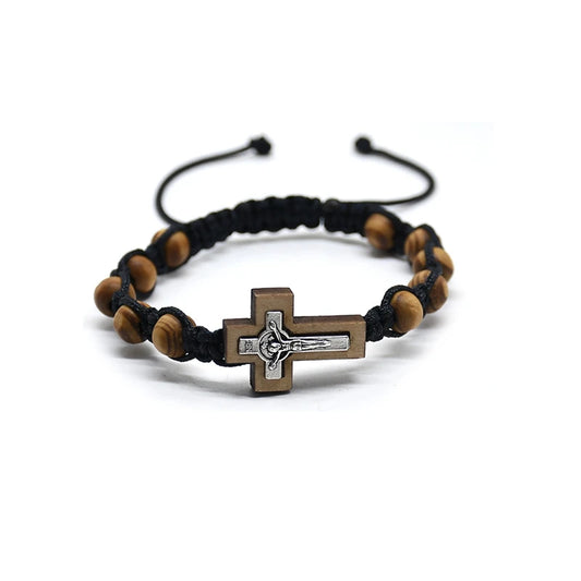 Handcrafted Wooden Cross Bracelet – Adjustable Christian Jewelry for Women