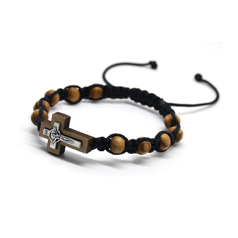 Handcrafted Wooden Cross Bracelet – Adjustable Christian Jewelry for Women