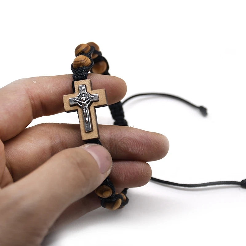 Handcrafted Wooden Cross Bracelet – Adjustable Christian Jewelry for Women