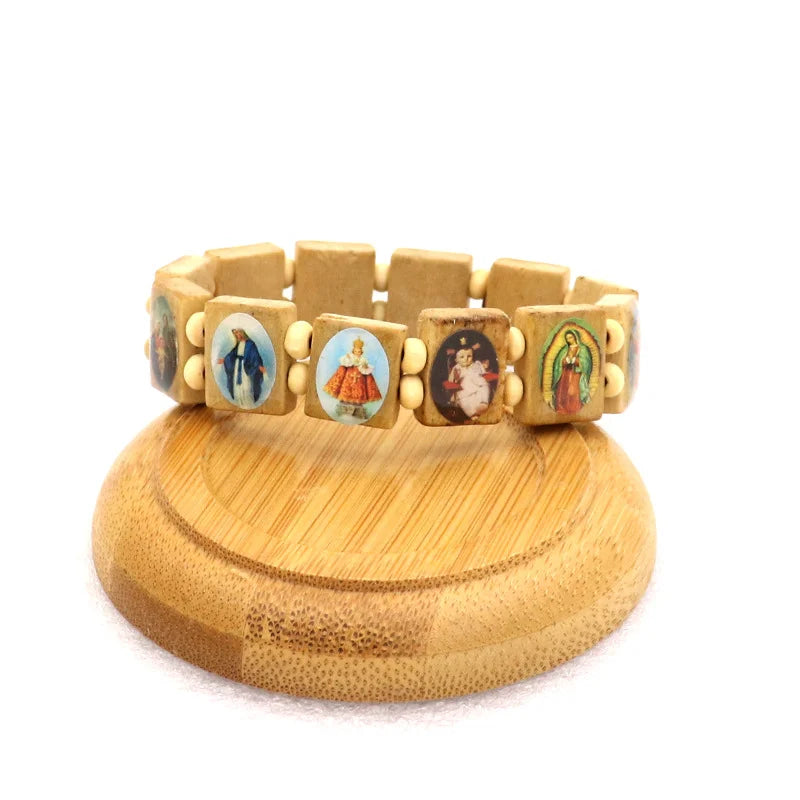 Natural Wooden Rosary Bracelet – Virgin Mary & Jesus Catholic Faith Jewelry (Unisex Religious Gift)
