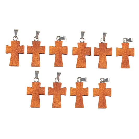 10x Mini Wooden Cross Pendants – DIY Christian Jewelry Charms & Craft Supplies