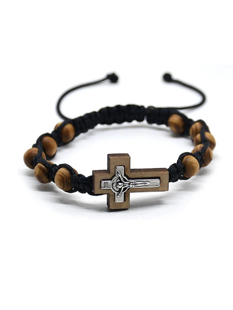Handcrafted Wooden Cross Bracelet – Adjustable Christian Jewelry for Women