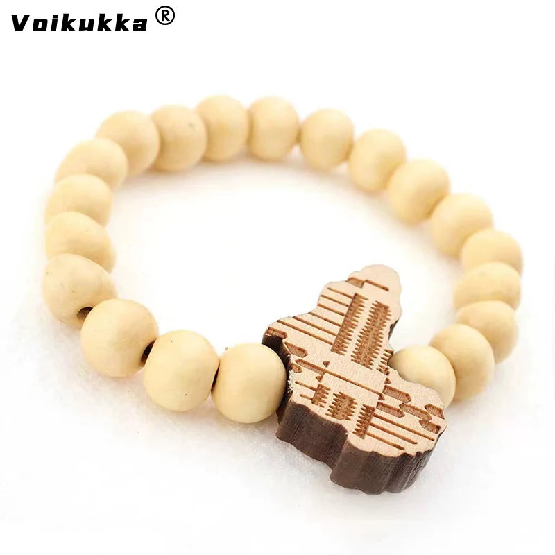 Voikukka Handmade Wooden Cross Bracelet – African Map Beaded Faith Jewelry (Unisex)