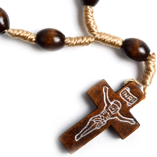 Catholic Wooden Rosary Finger Bracelet – Mini Cross Beads for Baptism, Communion & Gifts