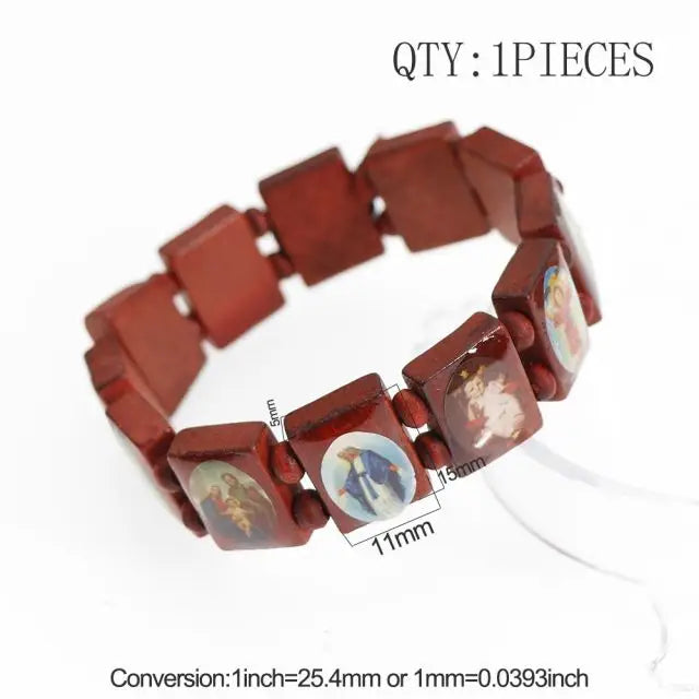 Natural Wooden Rosary Bracelet – Virgin Mary & Jesus Catholic Faith Jewelry (Unisex Religious Gift)