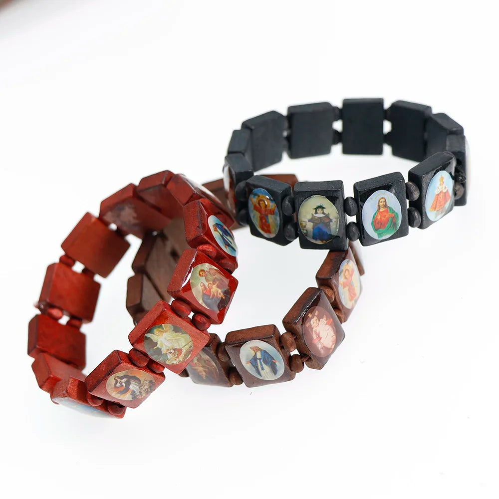 Natural Wooden Rosary Bracelet – Virgin Mary & Jesus Catholic Faith Jewelry (Unisex Religious Gift)