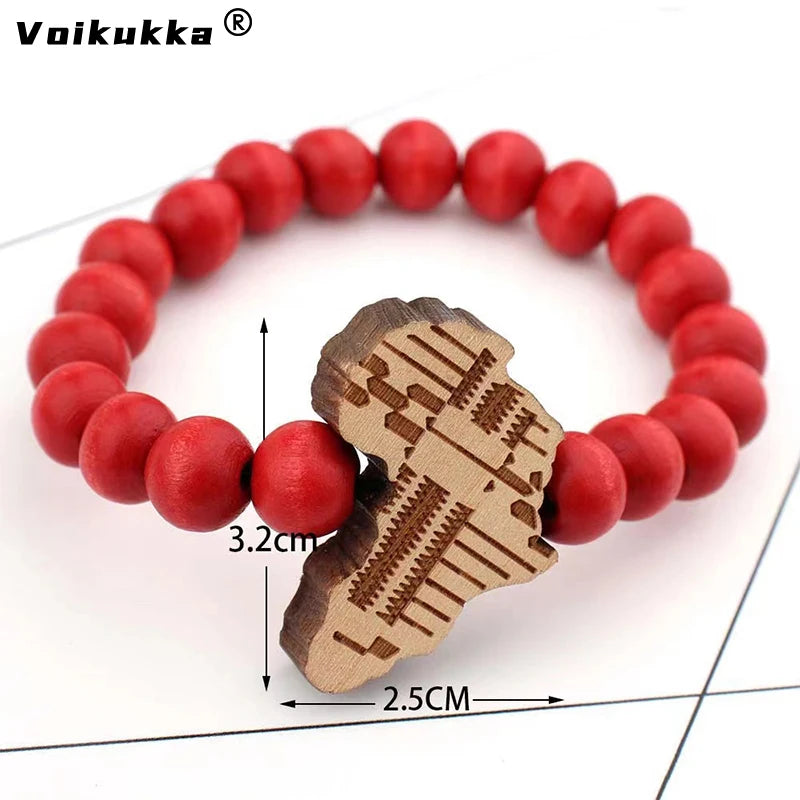 Voikukka Handmade Wooden Cross Bracelet – African Map Beaded Faith Jewelry (Unisex)