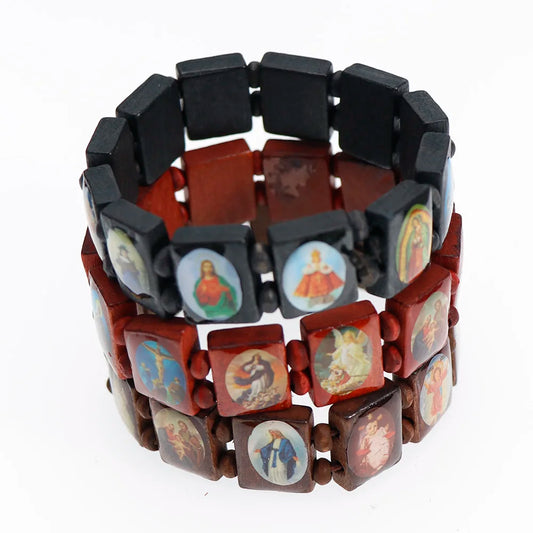 Natural Wooden Rosary Bracelet – Virgin Mary & Jesus Catholic Faith Jewelry (Unisex Religious Gift)