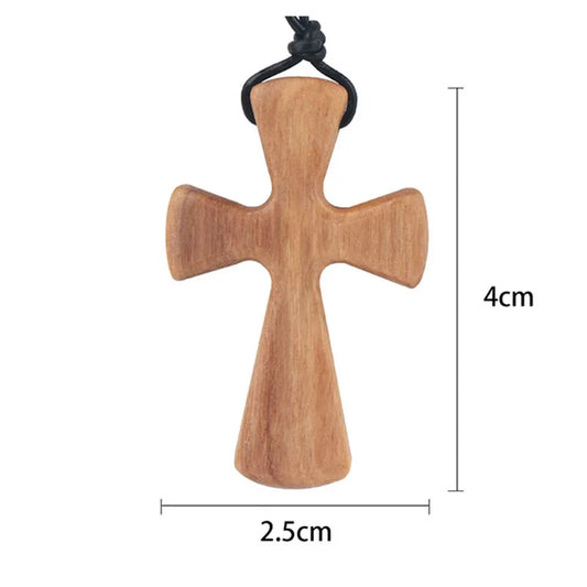 Handmade Olive Wood Cross Pendant – Men’s Catholic Prayer Necklace & Religious Gift