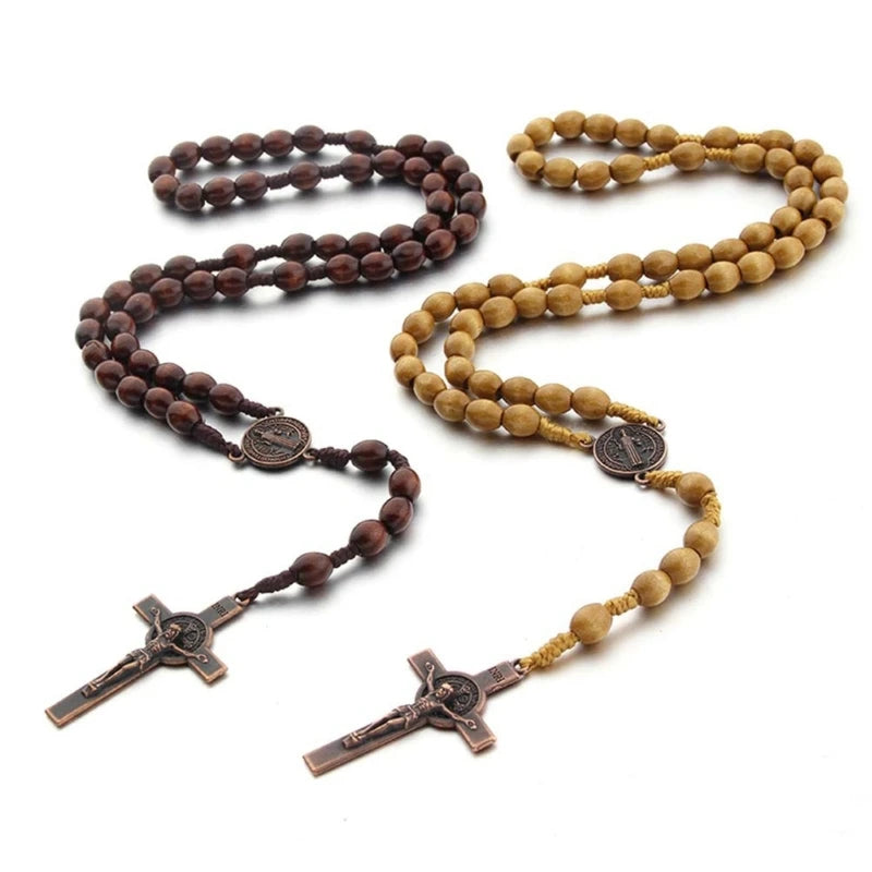 Handmade Wooden Rosary Necklace – Catholic Prayer Chain for Men & Women (Faith Jewelry Gift)