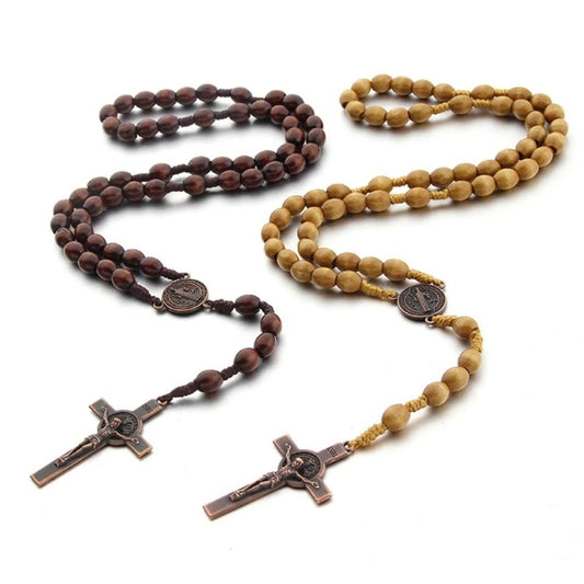 Handmade Wooden Rosary Necklace – Catholic Prayer Chain for Men & Women (Faith Jewelry Gift)
