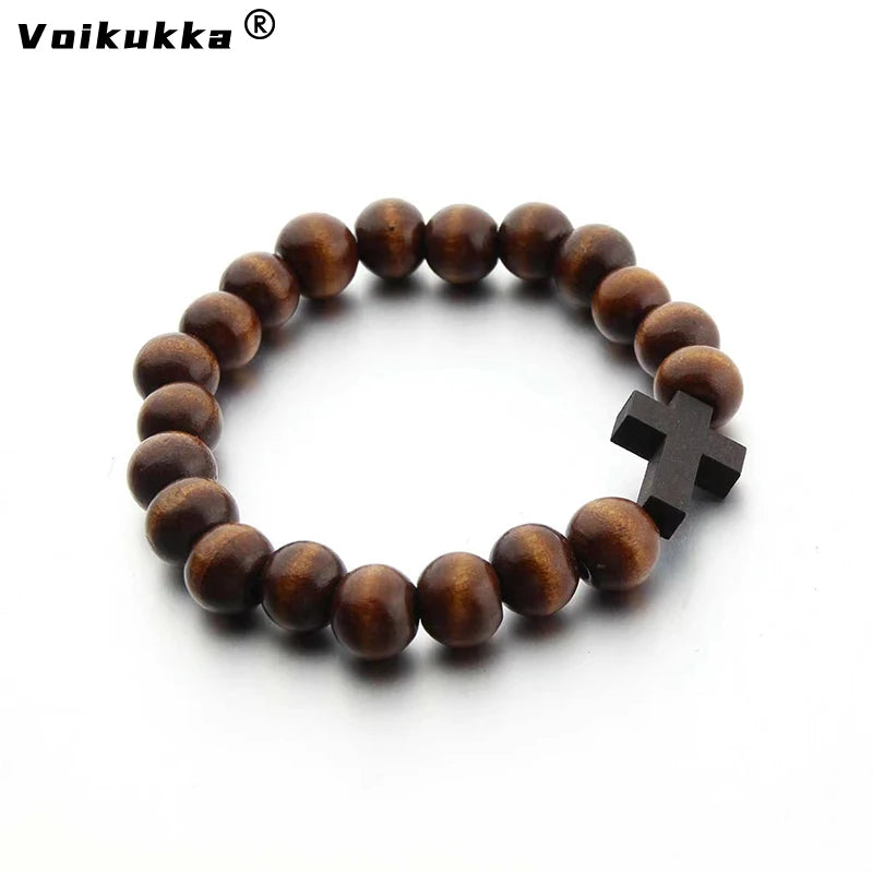 Voikukka Handmade Wooden Cross Bracelet – African Map Beaded Faith Jewelry (Unisex)