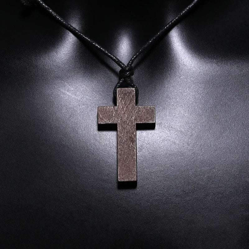 Handcrafted Wooden Cross Necklace – Adjustable Catholic Pendant for Men & Women (Retro Faith Jewelry)