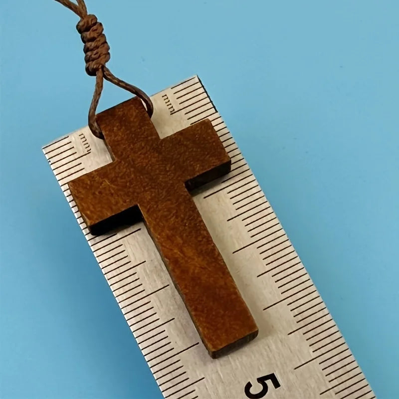Vintage Wooden Cross Pendant Necklace – Christian Faith Jewelry for Couples & Holiday Gifts