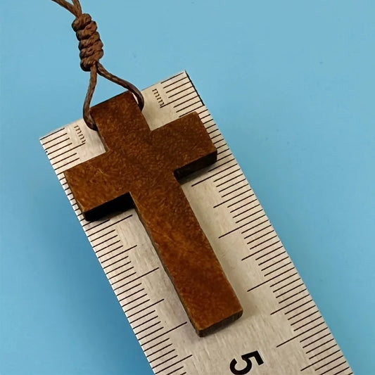 Vintage Wooden Cross Pendant Necklace – Christian Faith Jewelry for Couples & Holiday Gifts