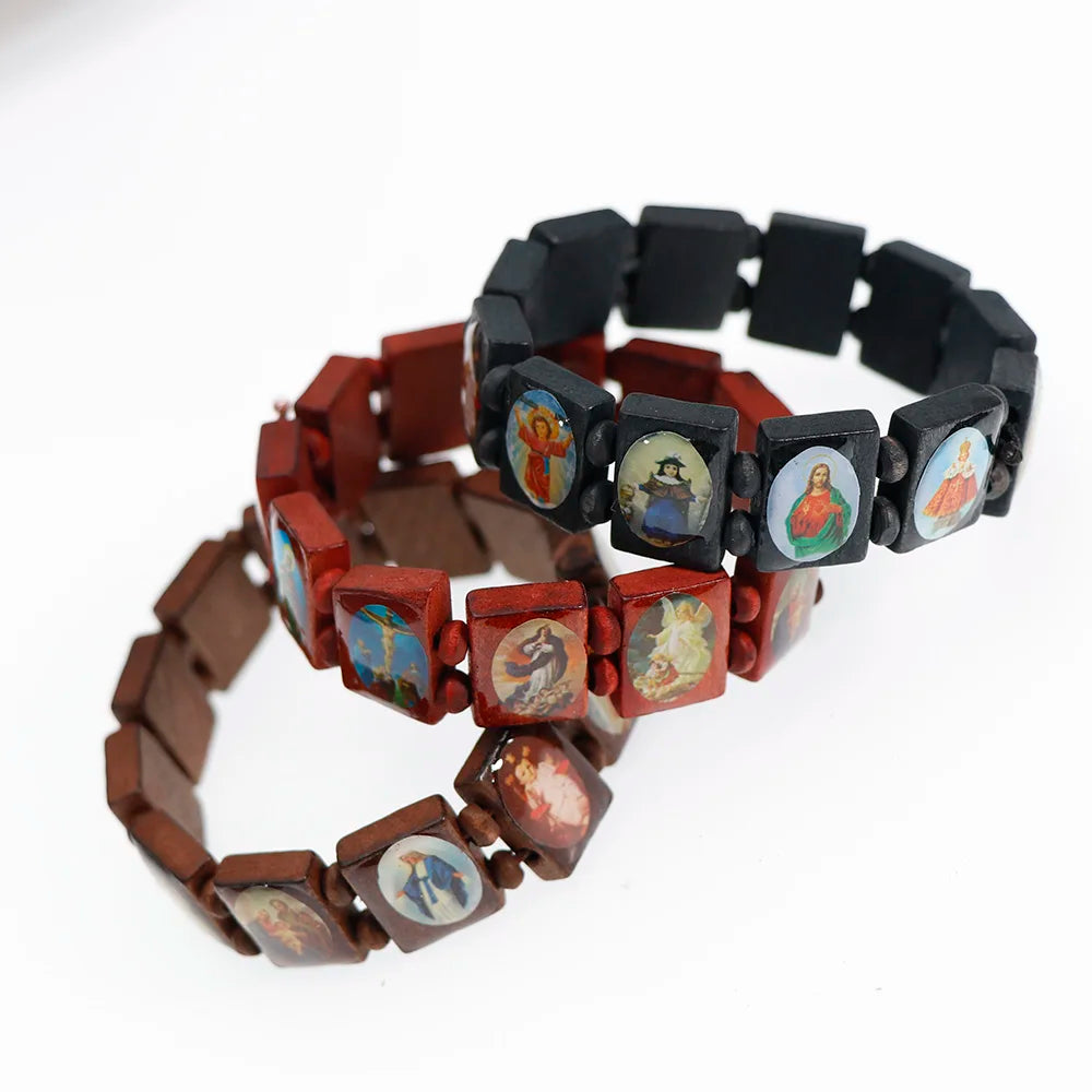 Natural Wooden Rosary Bracelet – Virgin Mary & Jesus Catholic Faith Jewelry (Unisex Religious Gift)
