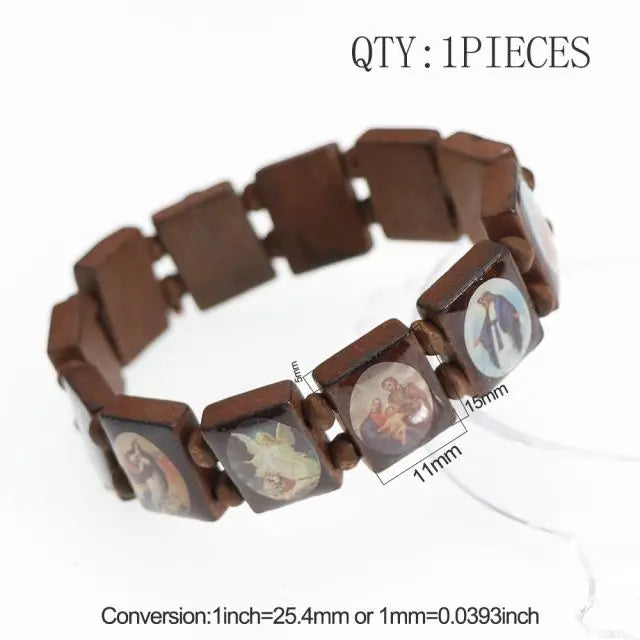 Natural Wooden Rosary Bracelet – Virgin Mary & Jesus Catholic Faith Jewelry (Unisex Religious Gift)