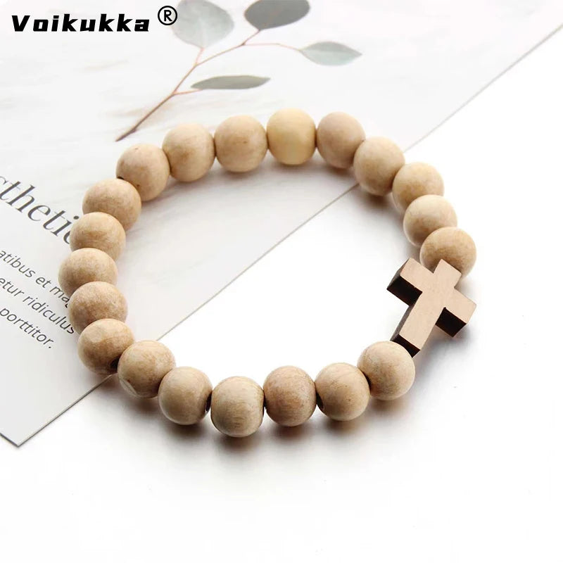 Voikukka Handmade Wooden Cross Bracelet – African Map Beaded Faith Jewelry (Unisex)