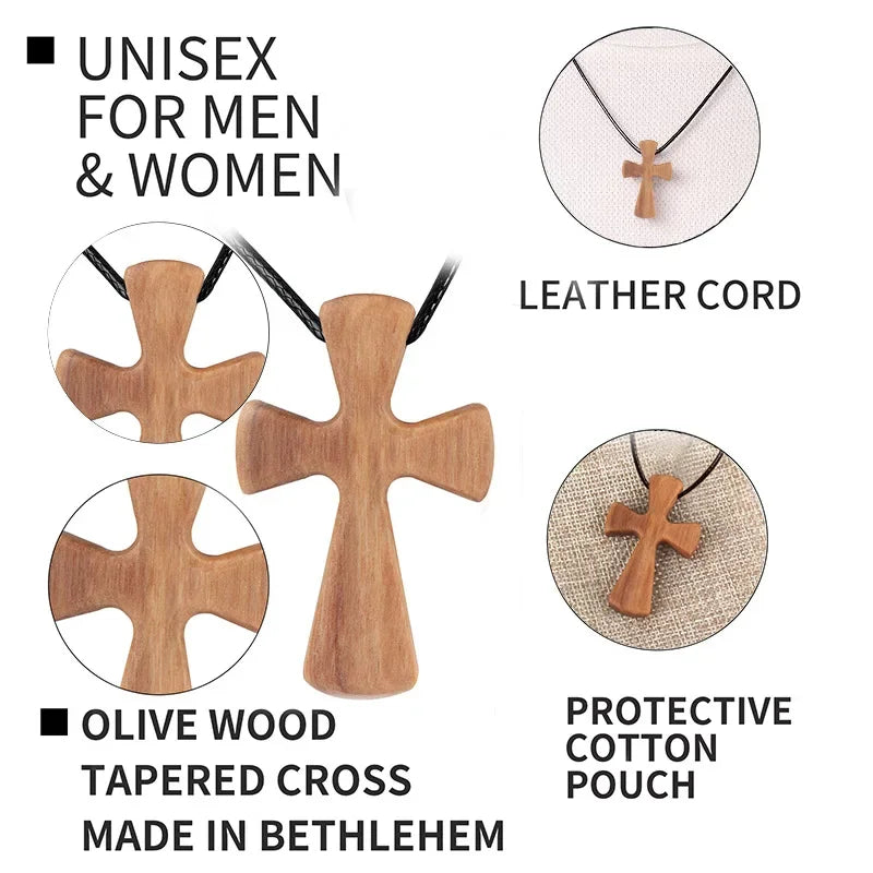 Handmade Olive Wood Cross Pendant – Men’s Catholic Prayer Necklace & Religious Gift