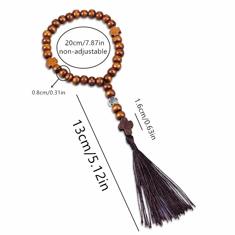 Saint Benedict Wooden Rosary Necklace – 9-Inch Pocket Prayer Beads with Crucifix & Medalla de San Benito