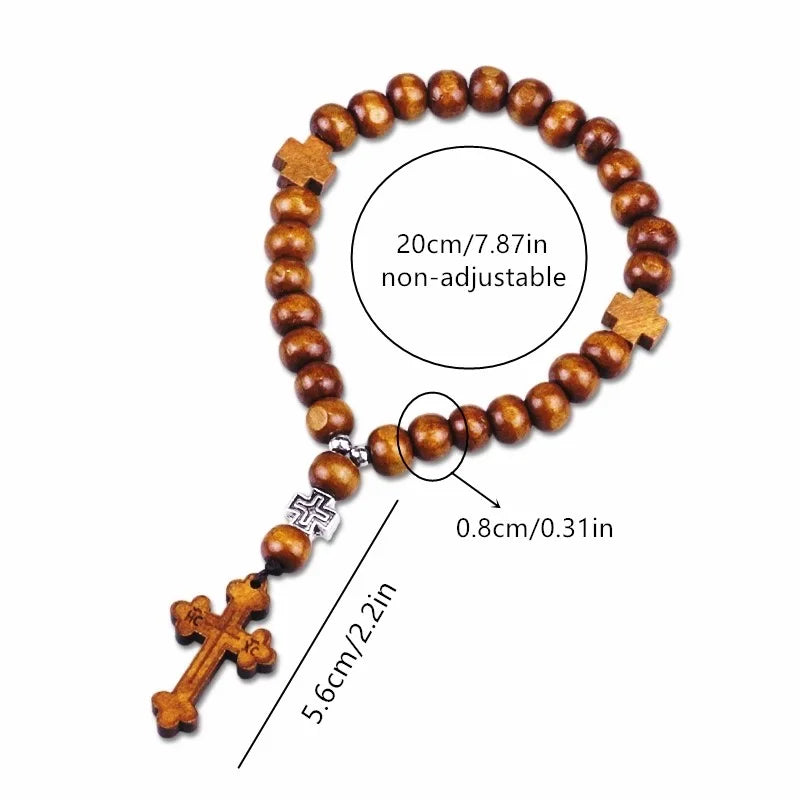 Saint Benedict Wooden Rosary Necklace – 9-Inch Pocket Prayer Beads with Crucifix & Medalla de San Benito