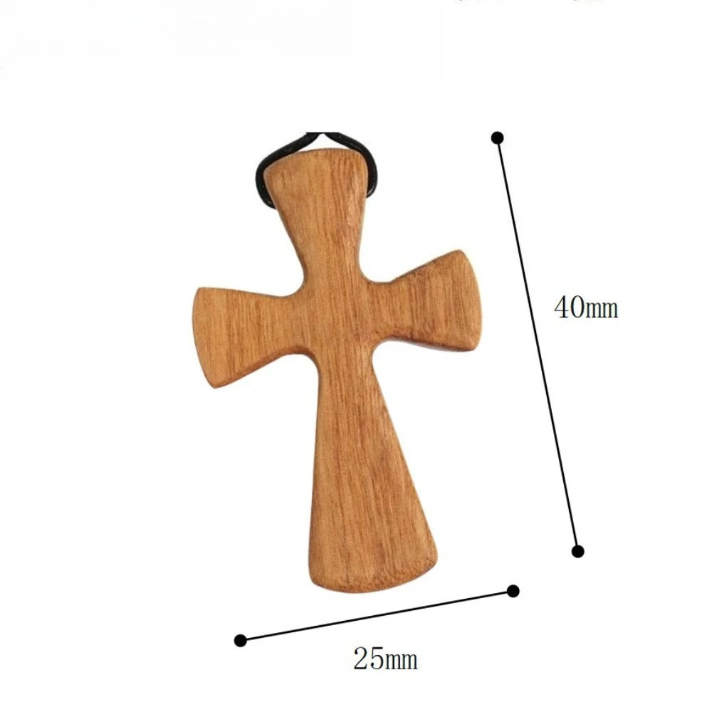 Vintage Olive Wood Cross Pendant – Handmade Jesus Talisman Necklace (Christian Faith Jewelry Gift)