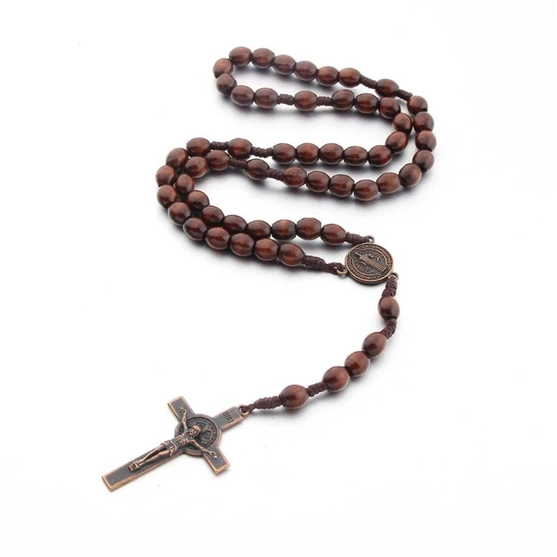 Handmade Wooden Rosary Necklace – Catholic Prayer Chain for Men & Women (Faith Jewelry Gift)