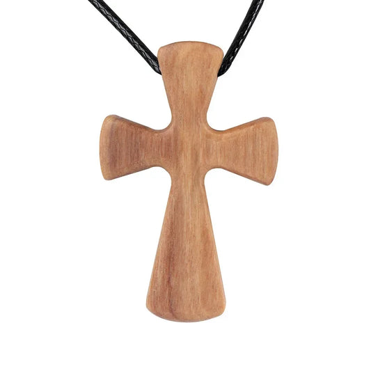 Handmade Olive Wood Cross Pendant – Men’s Catholic Prayer Necklace & Religious Gift