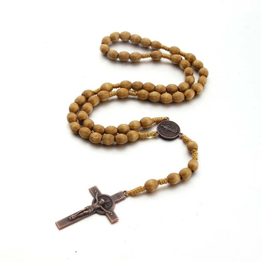 Handmade Wooden Rosary Necklace – Catholic Prayer Chain for Men & Women (Faith Jewelry Gift)