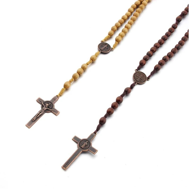Handmade Wooden Rosary Necklace – Catholic Prayer Chain for Men & Women (Faith Jewelry Gift)