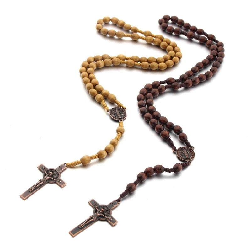 Handmade Wooden Rosary Necklace – Catholic Prayer Chain for Men & Women (Faith Jewelry Gift)