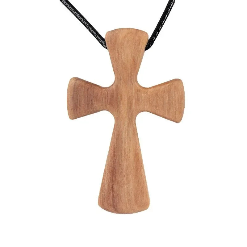 Handmade Olive Wood Cross Pendant – Men’s Catholic Prayer Necklace & Religious Gift