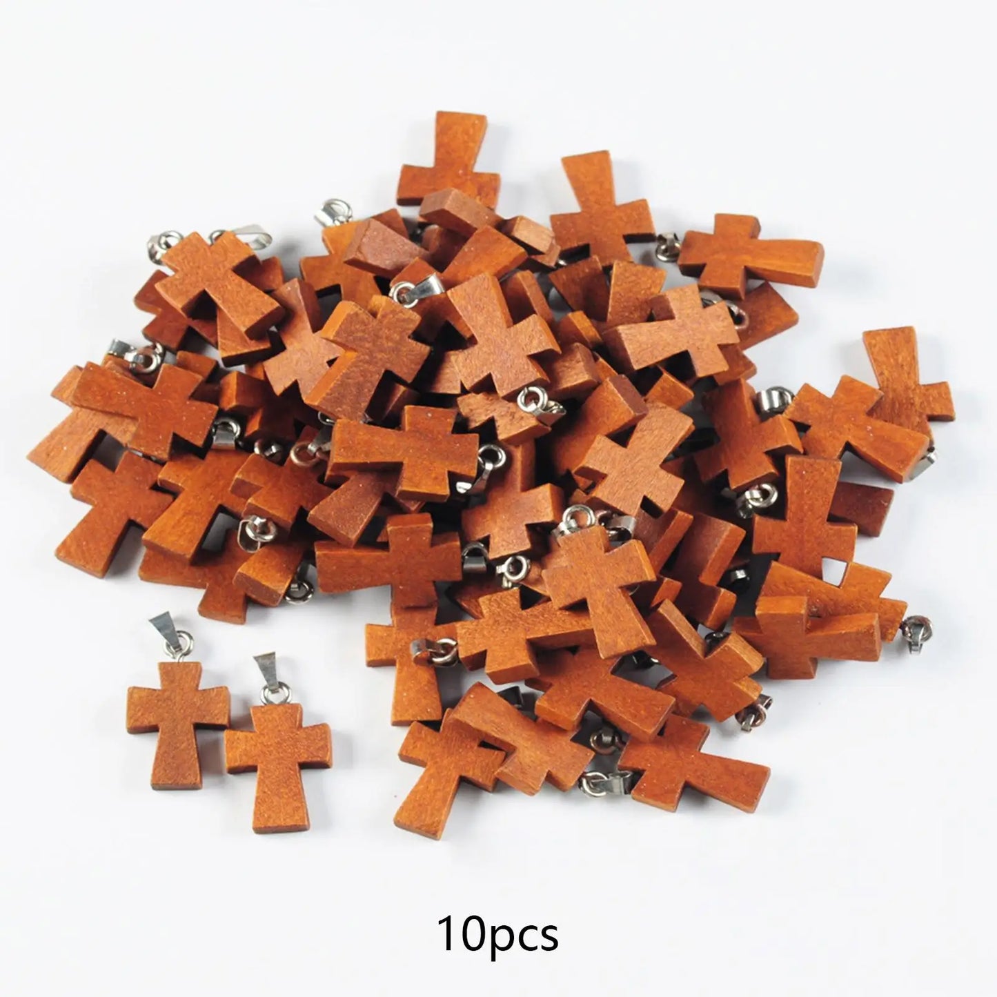 10x Mini Wooden Cross Pendants – DIY Christian Jewelry Charms & Craft Supplies