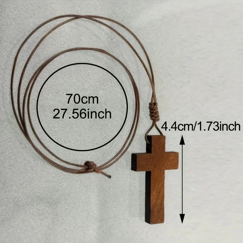 Vintage Wooden Cross Pendant Necklace – Christian Faith Jewelry for Couples & Holiday Gifts
