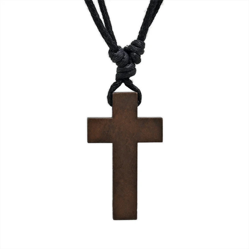 Handcrafted Wooden Cross Necklace – Adjustable Catholic Pendant for Men & Women (Retro Faith Jewelry)