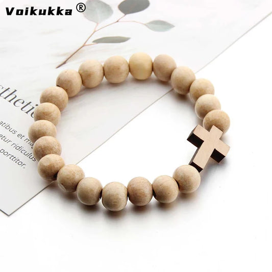 Voikukka Handmade Wooden Cross Bracelet – African Map Beaded Faith Jewelry (Unisex)
