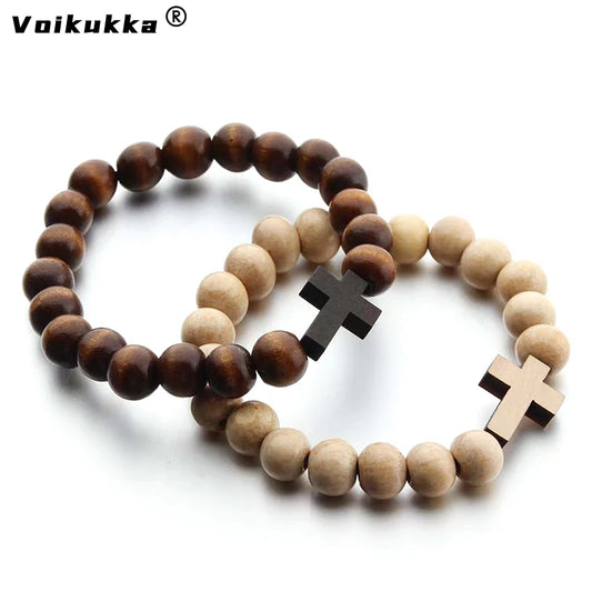 Voikukka Handmade Wooden Cross Bracelet – African Map Beaded Faith Jewelry (Unisex)