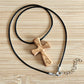 Vintage Olive Wood Cross Pendant – Handmade Jesus Talisman Necklace (Christian Faith Jewelry Gift)